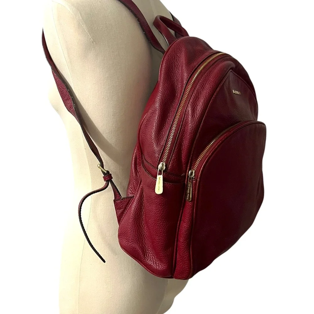 Michael Kors Abbey Red Pebbled Leather Backpack Travel Bag Classic Minimalist - Picture 4 of 13